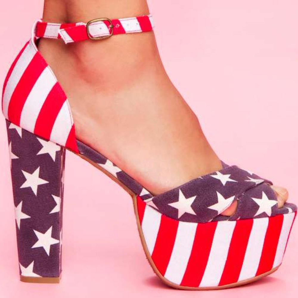 Jeffrey Campbell El Carmen Stars and Stripes Peeptoe Platform Heels sz 6